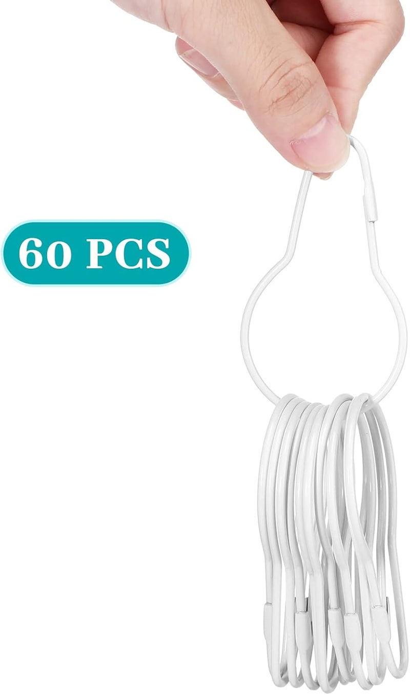 Queekay Metal Shower Curtain Hooks Hanging Clips Metal Curtain Rings Practical Reusable Shower Hangers for Bathroom Bedroom Kitchen Home Applications(White,60 Pieces) - Image 5